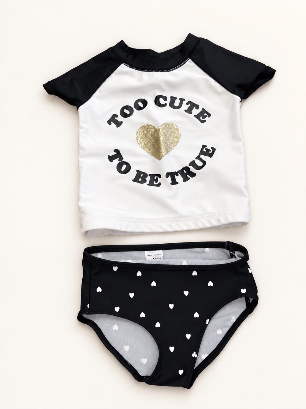Girls Black & White 'Too Cute to Be True' Rash Guard Swim Set by Carters